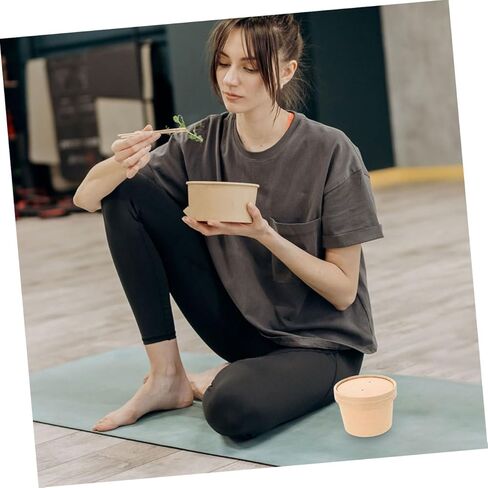 STOBAZA Disposable Ice Cream Bowls with Lids, 8oz Kraft Paper Soup Cups, Thickened Food Storage Containers for Homemade Ice Cream and Desserts, 50pcs for Takeout and Party Use in Saudi Arabia