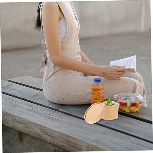 STOBAZA Disposable Ice Cream Bowls with Lids, 8oz Kraft Paper Soup Cups, Thickened Food Storage Containers for Homemade Ice Cream and Desserts, 50pcs for Takeout and Party Use in Saudi Arabia
