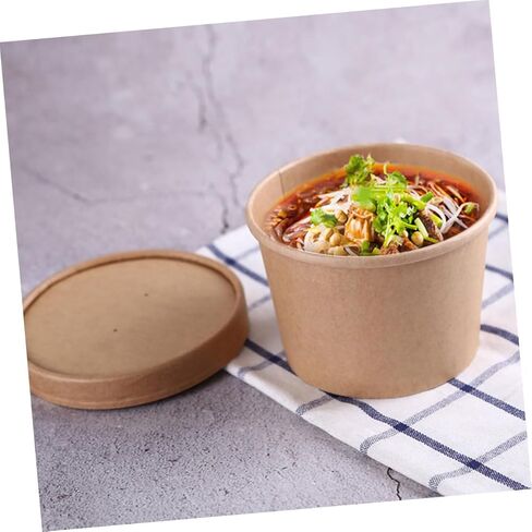 STOBAZA Disposable Ice Cream Bowls with Lids, 8oz Kraft Paper Soup Cups, Thickened Food Storage Containers for Homemade Ice Cream and Desserts, 50pcs for Takeout and Party Use in Saudi Arabia