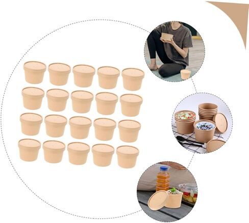 STOBAZA Disposable Ice Cream Bowls with Lids, 8oz Kraft Paper Soup Cups, Thickened Food Storage Containers for Homemade Ice Cream and Desserts, 50pcs for Takeout and Party Use in Saudi Arabia