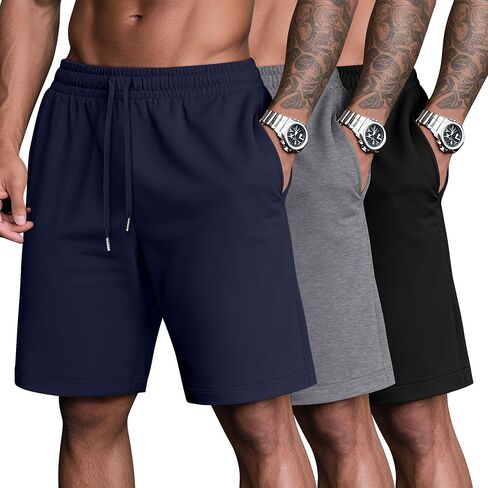3 Pack Big and Tall Men's Bermuda Athletic Shorts Plus Size Casual Drawstring Elastic Waist Sweat with 3 Pockets(Black, Dark Gray, Dark Blue Gray,Large) in Saudi Arabia