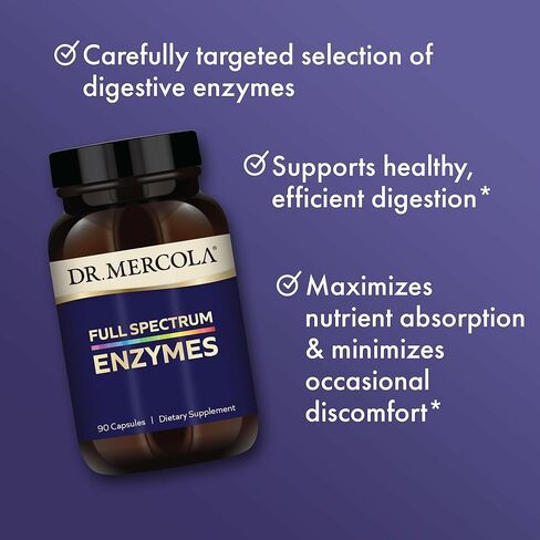 Dr. Mercola Full Spectrum Enzymes - 22 Different Enzymes - Supports Digestive & Immune Health - Helps Digest Carbohydrates, Fats, Proteins & Fiber - Non-GMO, Gluten-Free & Soy-Free - 90 Capsules in Kuwait