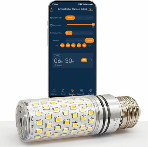 Smart Wake-Up Light Bulb - Sound & Light Alarm, APP Control Sunrise Sunset Simulation, 3 Colors & Natural Sounds, 800 Lumens, Reset Circadian Rhythm for Wake-Up, Sleep Aid & Lighting in Saudi Arabia