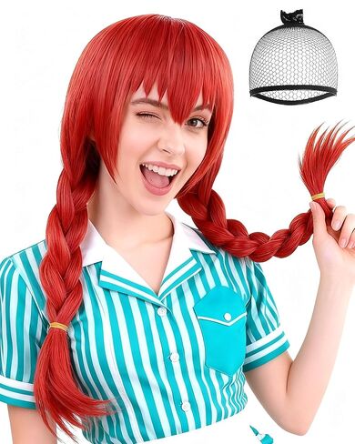 CAP HAIR CAP+Red Red Braide Braide for Anime Cosplay Women Wig Bage Bag for Cortume Halloween Party in Saudi Arabia