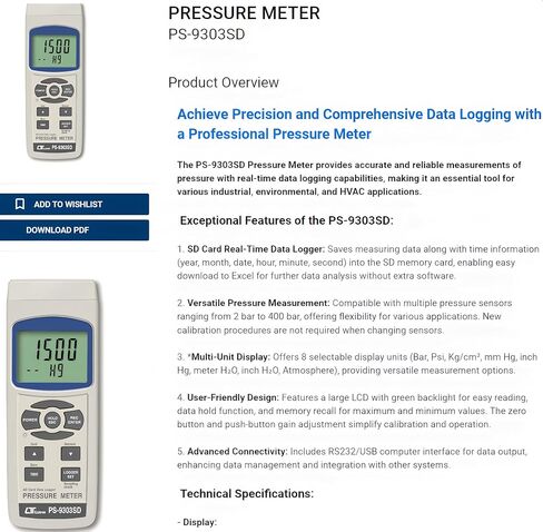 جهاز قياس الضغط الرقمي i-POOK PS-9303SD عالي الدقة ±0.5% جهاز قياس الضغط يتراوح من 2 بار إلى 400 بار RS232 واجهة ذاكرة استرداد ضبط صفرية مع تسجيل البيانات in Kuwait