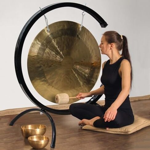 Sturdy Black Gong Stand for Wind Chimes & Mtat - Adjustable Display Rack for Practice, Durable Tubing, Perfect for Musicians & Outdoor Decor in Saudi Arabia