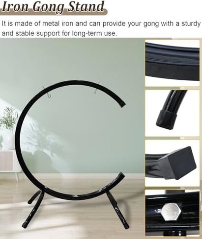 Sturdy Black Gong Stand for Wind Chimes & Mtat - Adjustable Display Rack for Practice, Durable Tubing, Perfect for Musicians & Outdoor Decor in Saudi Arabia