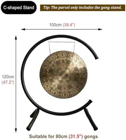 Sturdy Black Gong Stand for Wind Chimes & Mtat - Adjustable Display Rack for Practice, Durable Tubing, Perfect for Musicians & Outdoor Decor in Saudi Arabia