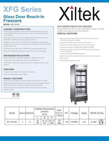 Xiltek 29" Stainless Steel and Glass Door Commercial Reach-in Freezer - 23 cu. ft in Kuwait