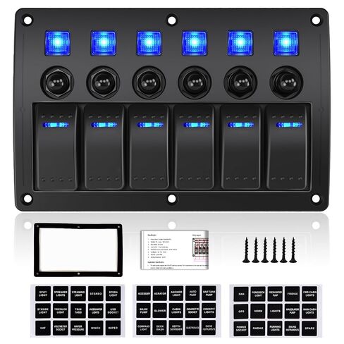 6 عصابة البحرية قارب الروك لوحة التبديل للماء حامي الزائد، 12-24V التبديل الروك السلكية مسبقا مؤشر LED، متعددة الوظائف البحرية تبديل التبديل للقارب، البحرية، UTV، شاحنة، سيارة in Kuwait