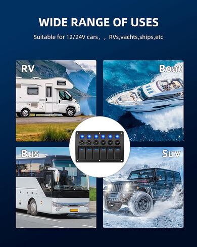 6 عصابة البحرية قارب الروك لوحة التبديل للماء حامي الزائد، 12-24V التبديل الروك السلكية مسبقا مؤشر LED، متعددة الوظائف البحرية تبديل التبديل للقارب، البحرية، UTV، شاحنة، سيارة in Kuwait