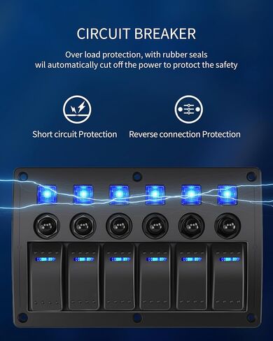 6 عصابة البحرية قارب الروك لوحة التبديل للماء حامي الزائد، 12-24V التبديل الروك السلكية مسبقا مؤشر LED، متعددة الوظائف البحرية تبديل التبديل للقارب، البحرية، UTV، شاحنة، سيارة in Kuwait