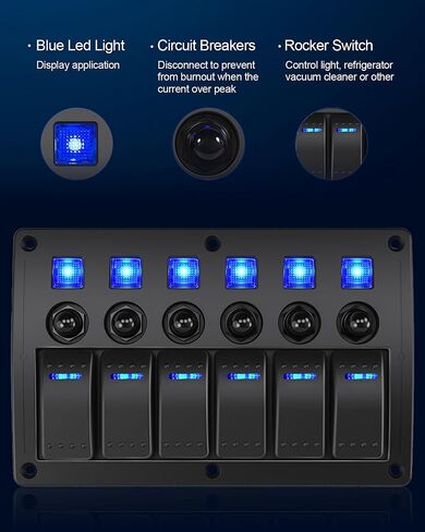 6 عصابة البحرية قارب الروك لوحة التبديل للماء حامي الزائد، 12-24V التبديل الروك السلكية مسبقا مؤشر LED، متعددة الوظائف البحرية تبديل التبديل للقارب، البحرية، UTV، شاحنة، سيارة in Kuwait