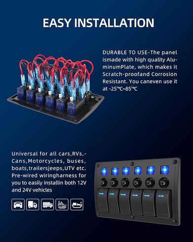 6 عصابة البحرية قارب الروك لوحة التبديل للماء حامي الزائد، 12-24V التبديل الروك السلكية مسبقا مؤشر LED، متعددة الوظائف البحرية تبديل التبديل للقارب، البحرية، UTV، شاحنة، سيارة in Kuwait