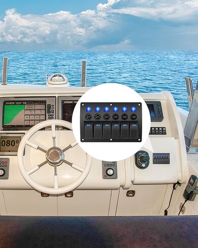 6 عصابة البحرية قارب الروك لوحة التبديل للماء حامي الزائد، 12-24V التبديل الروك السلكية مسبقا مؤشر LED، متعددة الوظائف البحرية تبديل التبديل للقارب، البحرية، UTV، شاحنة، سيارة in Kuwait