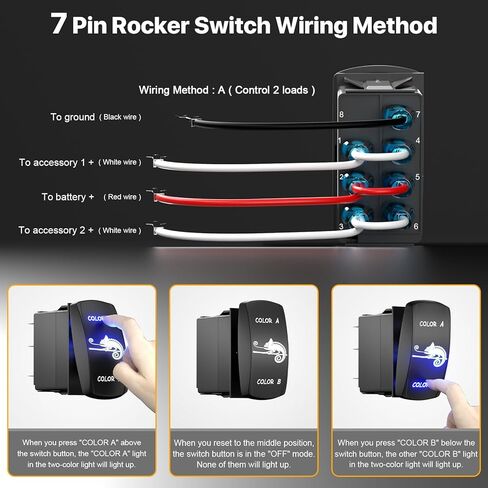 7-Pin ON-OFF-ON DPDT Rocker Switch for Dual Color Marker Clearance Lights, Dual Control with Blue LED Backlight, Compatible with Truck, Bus, RV, ATV, Marine Boat, Golf Cart in Kuwait