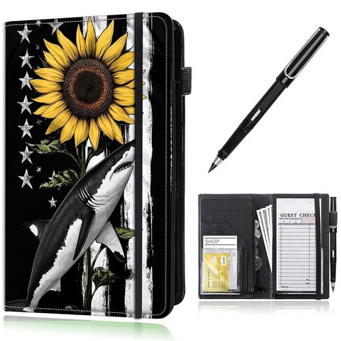 Leather Server Books for Waitress with Zipper, Large Capacity Organized with 7 Pockets Fit Waitress Server Apron, Waitress Accessories Check Presenters for Restaurant,Skull Red Roses and Butterfly in Saudi Arabia