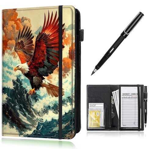 Leather Server Books for Waitress with Zipper, Large Capacity Organized with 7 Pockets Fit Waitress Server Apron, Waitress Accessories Check Presenters for Restaurant,Skull Red Roses and Butterfly in Saudi Arabia