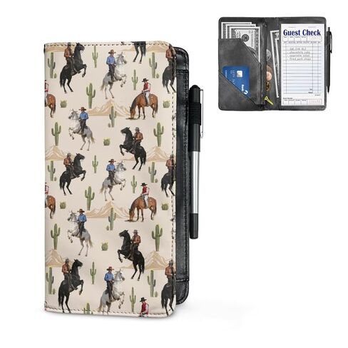 كتاب خادم حصان رعاة البقر الغربي للنادلة مع جيب بسحاب، كتاب منظم من جلد البولي يوريثان لخدمة النادل مع حامل قلم لدفاتر ملاحظات النادلة وحامل بطاقات مقدمي العروض in Kuwait