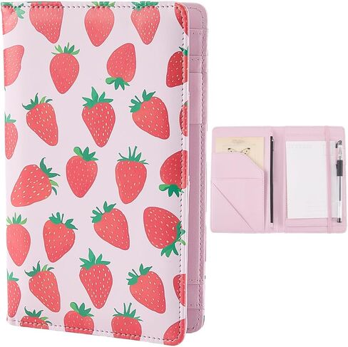 كتب الخادم كتاب نادلة وردي لطيف مع سحاب جلد الفراولة أجهزة الكمبيوتر المحمولة مع جيب منظم أموال المحفظة النقدية الشيكات فاتورة إيصال حامل مقدم لاستخدام النادل في المطعم in Kuwait