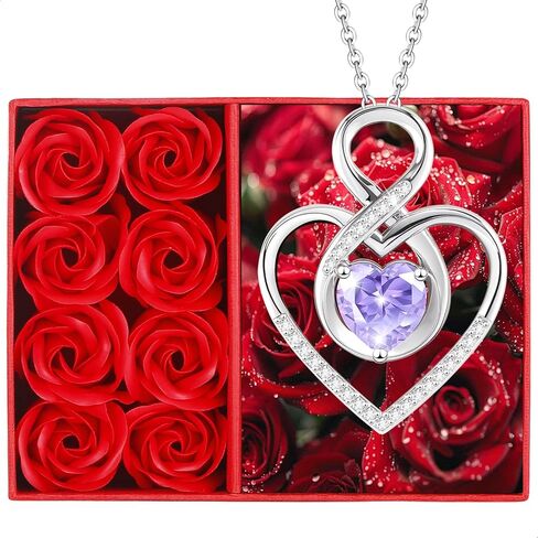 Heart Necklace for Women, 925 Silver Necklace with Red Infinity Heart Pendant, Personalized Birthstone Necklace Anniversary Birthday Gifts for Wife, girlfriend, Mom in Kuwait