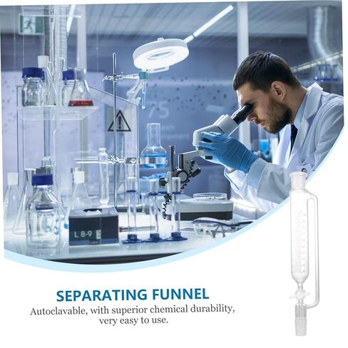 ERINGOGO Glass Separatory Funnel Cylindrical Liquid Equipment with PTFE Stopcock Corrosion Resistant Lab Separation Tool for Scientific Experiments and Teaching in Saudi Arabia
