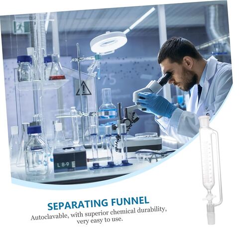 Pressure Equalizing Glass Separatory Funnel Cylindrical Laboratory Liquid Funnel with PTFE Piston for Chemical Experiments Glass Distiller Device for Schools and Labs in Kuwait