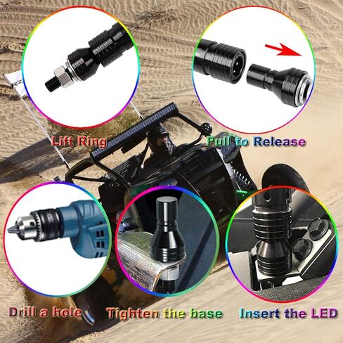2pcs 5ft LED أضواء السوط ، Muto-beam RF REMOTE TREMOTE SPORAL POLE RGB THASE HUDERINGE LED LED FLUGH in Saudi Arabia