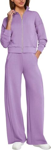 SENSERISE Sweatsuits Women 2 Piece Outfit Zip Up Cropped Sweatshirt Wide Leg Sweatpants 2025 Fall Outfits in Saudi Arabia
