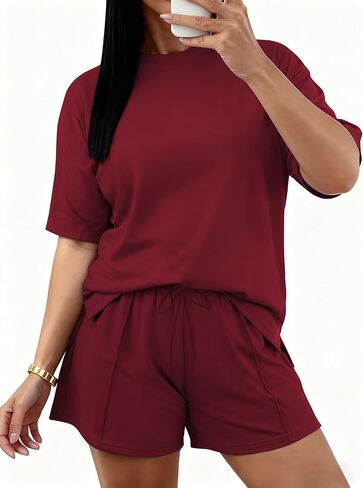 TOPSRANI Plus Size Women 2 Piece Outfits Lounge Loose Short Sleeve Sweatsuits Tracksuit Casual Shorts Set with Pockets in Saudi Arabia