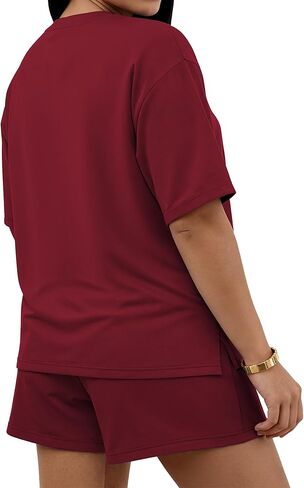 TOPSRANI Plus Size Women 2 Piece Outfits Lounge Loose Short Sleeve Sweatsuits Tracksuit Casual Shorts Set with Pockets in Saudi Arabia