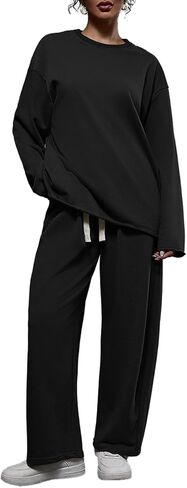 ZFLM Women’s 2-Piece Loungewear Oversized Sweatshirt Sweatpants Sweatsuit Set Casual Outfit with Pockets and Drawstring in Kuwait