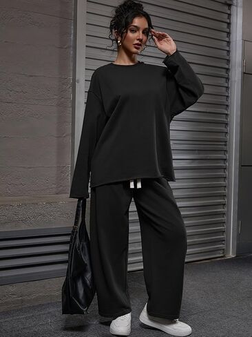ZFLM Women’s 2-Piece Loungewear Oversized Sweatshirt Sweatpants Sweatsuit Set Casual Outfit with Pockets and Drawstring in Saudi Arabia