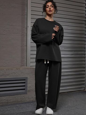 ZFLM Women’s 2-Piece Loungewear Oversized Sweatshirt Sweatpants Sweatsuit Set Casual Outfit with Pockets and Drawstring in Saudi Arabia