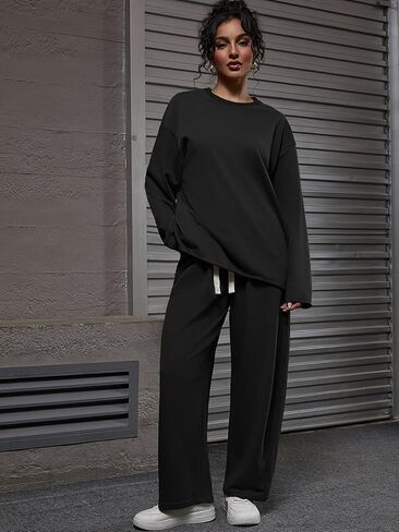ZFLM Women’s 2-Piece Loungewear Oversized Sweatshirt Sweatpants Sweatsuit Set Casual Outfit with Pockets and Drawstring in Saudi Arabia