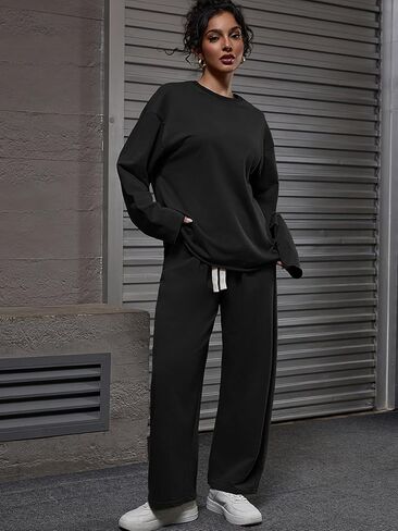 ZFLM Women’s 2-Piece Loungewear Oversized Sweatshirt Sweatpants Sweatsuit Set Casual Outfit with Pockets and Drawstring in Saudi Arabia