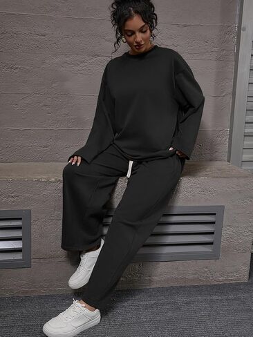 ZFLM Women’s 2-Piece Loungewear Oversized Sweatshirt Sweatpants Sweatsuit Set Casual Outfit with Pockets and Drawstring in Saudi Arabia