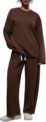 ZFLM Women’s 2-Piece Loungewear Oversized Sweatshirt Sweatpants Sweatsuit Set Casual Outfit with Pockets and Drawstring in Saudi Arabia