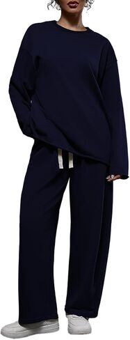 ZFLM Women’s 2-Piece Loungewear Oversized Sweatshirt Sweatpants Sweatsuit Set Casual Outfit with Pockets and Drawstring in Saudi Arabia