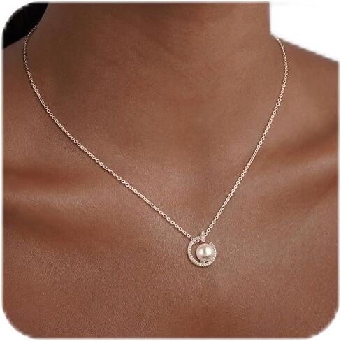 Gold Pearl Necklaces for Women, Layered 14K Gold Plated/Silver Pearl Necklace Set Trendy Layering Simple Pendant Choker Necklace Stack Fashion Jewelry in Kuwait