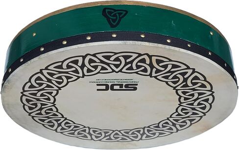 GREEN BODHRAN DRUM Irish Celtic 18 Inch Free CASE and 2 Tipper, Celtic Circle Design on Head and Wooden Body. in Saudi Arabia