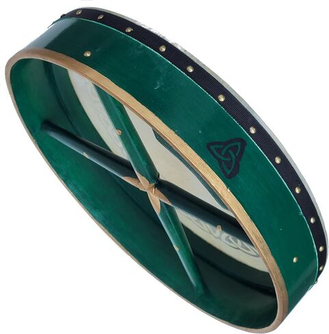 GREEN BODHRAN DRUM Irish Celtic 18 Inch Free CASE and 2 Tipper, Celtic Circle Design on Head and Wooden Body. in Saudi Arabia
