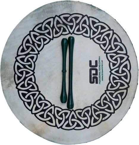 GREEN BODHRAN DRUM Irish Celtic 18 Inch Free CASE and 2 Tipper, Celtic Circle Design on Head and Wooden Body. in Saudi Arabia