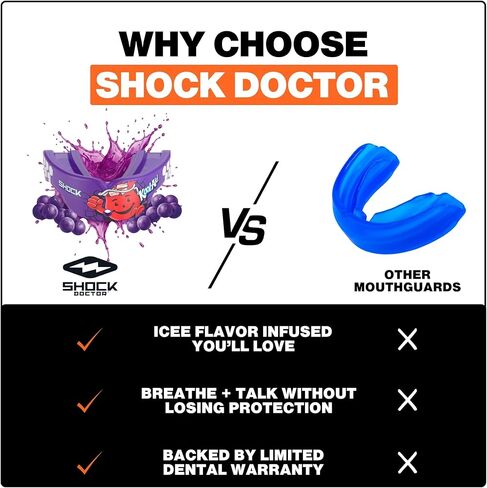 Shock Doctor Gel Max Power Sports Mouth Guard, Flavored Sports Mouthguard for Football, Lacrosse, Hockey, Basketball, Flavored Mouth Guard, Youth & Adult, Adult, Kool-Aid Grape OSFA in Saudi Arabia