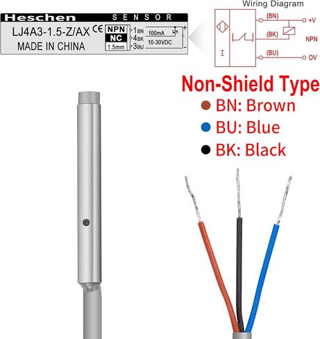 Heschen M4 مفتاح مستشعر القرب الاستقرائي نوع غير درع LJ4A3-1.5-Z/AY كاشف 1.5 مم 10-30VDC 150mA PNP مغلق عادة (NC) 3 أسلاك in Saudi Arabia