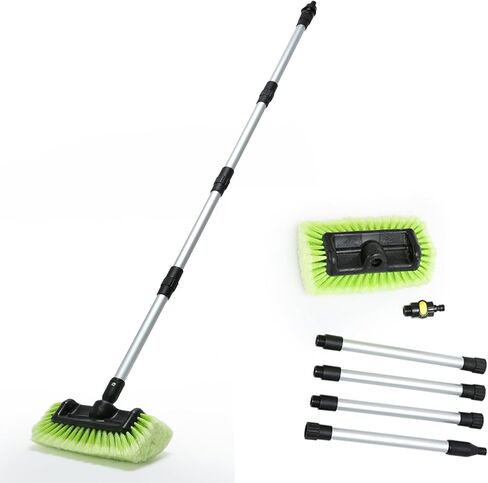 فرشاة غسيل سيارات مقاس 60 بوصة مقاس 12 بوصة مع رأس بشعيرات ناعمة تتدفق من خلال فرشاة غسيل سيارات أوتوماتيكية شديدة التحمل ثلاثية المستويات ومقبض طويل للغسيل الخارجي للسيارة باللون الأصفر in Kuwait