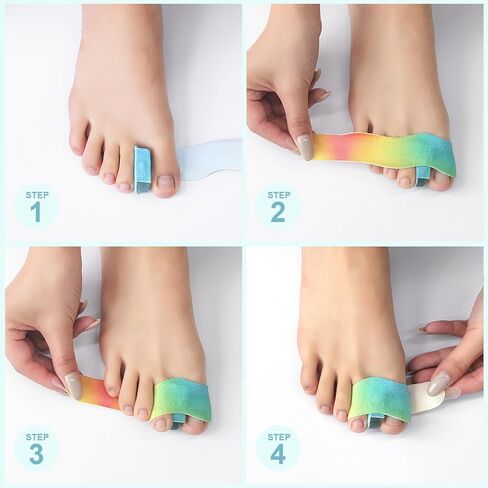 مصحح إصبع القدم من نيوبيور مع شريط، فاصل إصبع القدم من السيليكون مكون من 4 قطع للنساء والرجال، فاصل إصبع القدم المطرقة للتداخل، لفافة إصبع القدم المكسورة/جبيرة لتقليل آلام احتكاك القدم in Kuwait