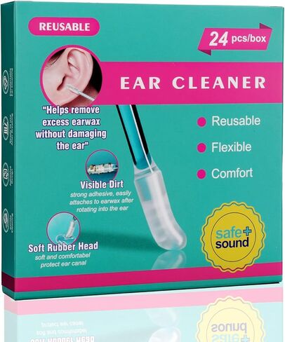 عصا تنظيف الأذن اللاصقة المكونة من 24 قطعة، منظف الأذن اللاصق بتصميم قابل للغسل، مسحات الأذن اللزجة الناعمة القابلة لإعادة الاستخدام لتنظيف الأذن اللطيف، أدوات إزالة شمع الأذن المحمولة للبالغين (أخضر زيتوني) in Kuwait