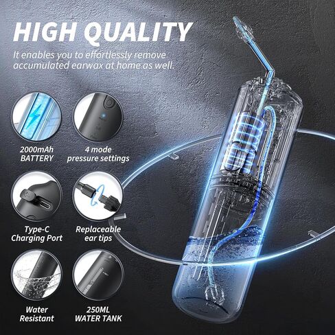 إزالة شمع الأذن - نظام تنظيف الأذن الكهربائي - منظف الأذن الذي يعمل بالماء مع 4 أوضاع للضغط - أداة تنظيف الأذن آمنة وفعالة in Kuwait