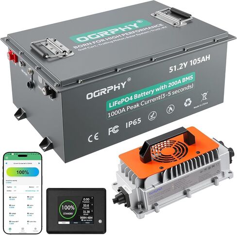 48v Lithium Battery Golf Cart - 48V 102Ah LiFePO4 Battery for Golf Cart with Touch Monitor, 200A Bluetooth BMS, 4000+ Cycles, Peak Current 1000A, 48V 18A Charger, Perfect for Golf Carts Batteries in Saudi Arabia
